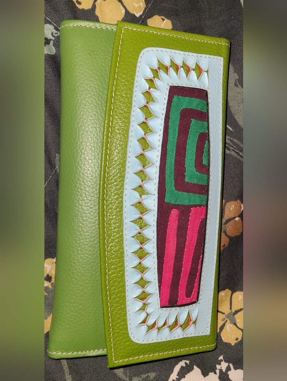 Kuna Mola Handmade Leather Wallet Colombian Artisan Folk Art Continental Wallet